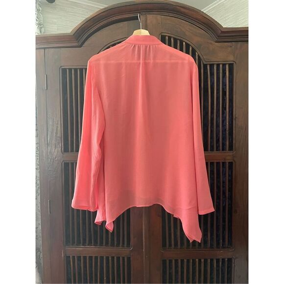 HINGE 100% silk Size M Coral Button Down Long Sleeve Blouse - Picture 3 of 8